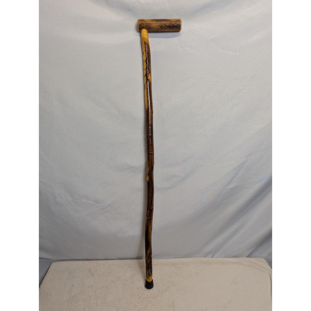 Navy Veteran Hand Carved Walking Cane 37" Signed Wood Stick Folk Art Americana